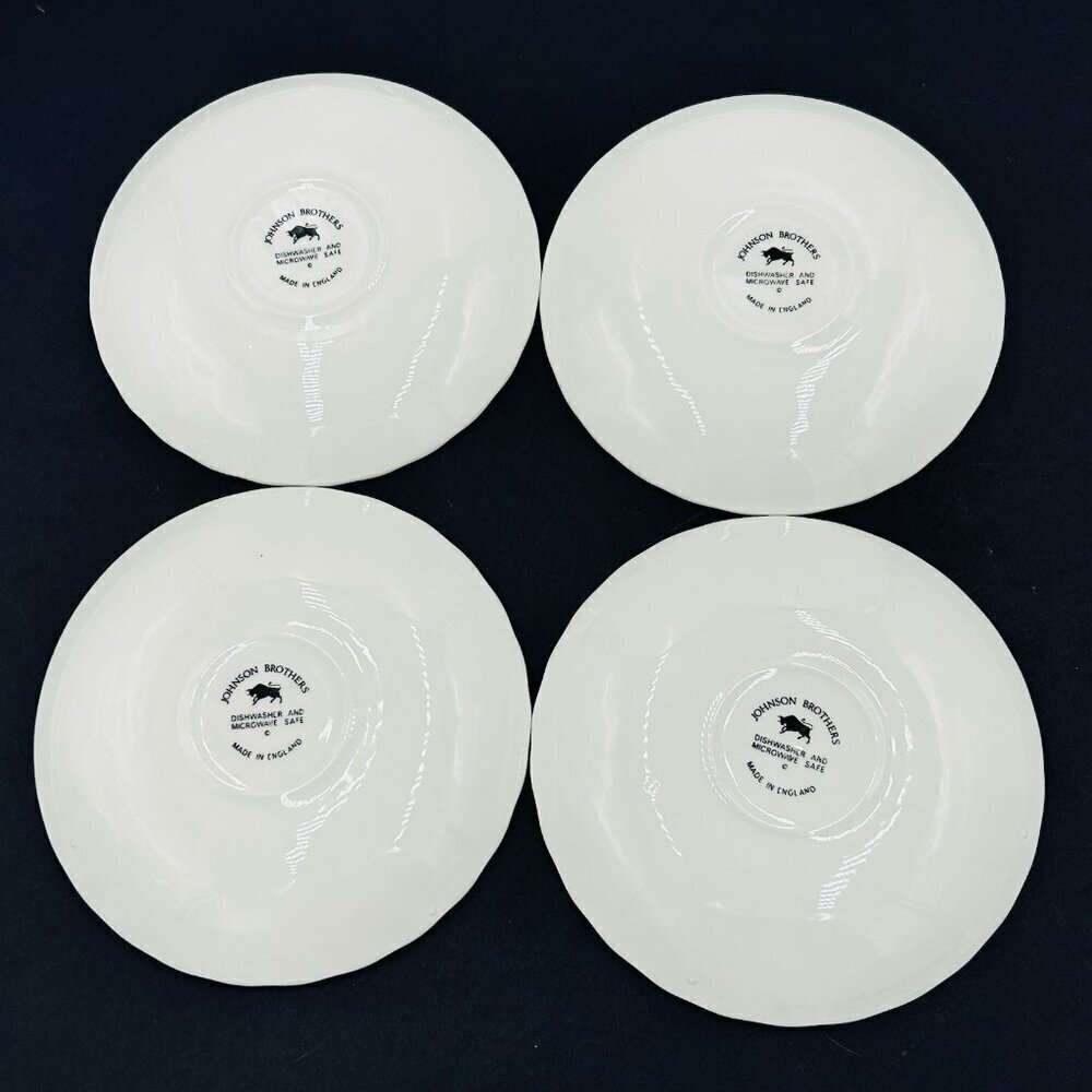 Johnson Brothers White Regency Swirl Ironstone Teacup Saucers England Set Of 4 - Picture 8 of 13